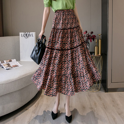 Дамска цветна пола разкроен модел с висока талия