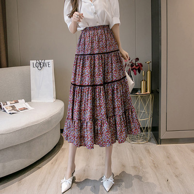 Дамска цветна пола разкроен модел с висока талия