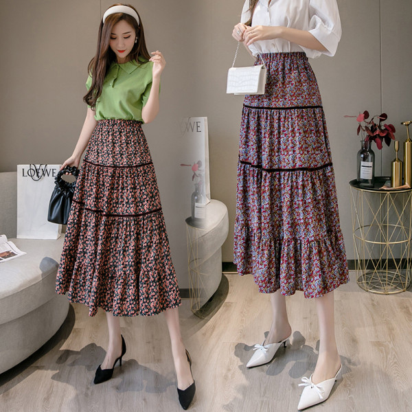 Дамска цветна пола разкроен модел с висока талия