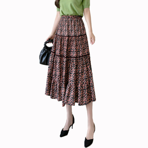 Дамска цветна пола разкроен модел с висока талия