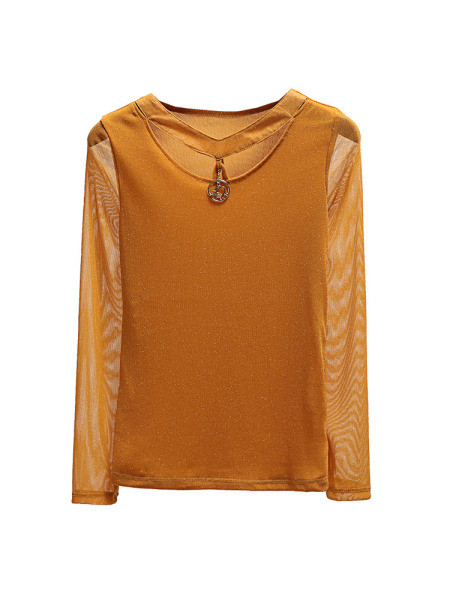 Дамска ежедневна блуза с лъскави частици и метална декорация