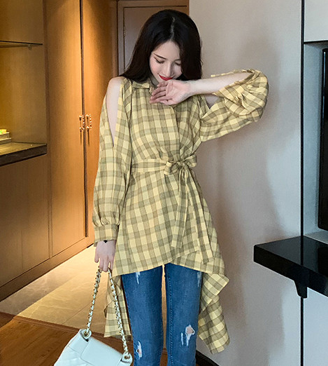 Нов модел дълга карирана риза -  асиметричен модел