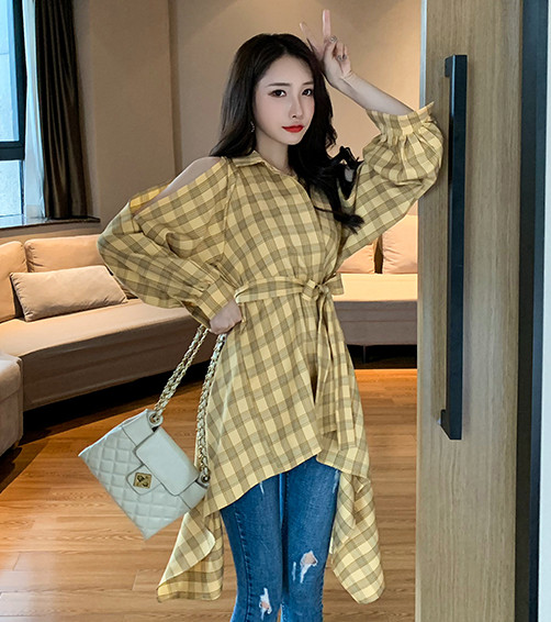 Нов модел дълга карирана риза -  асиметричен модел