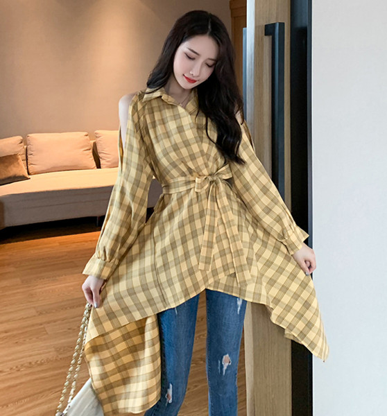 Нов модел дълга карирана риза -  асиметричен модел