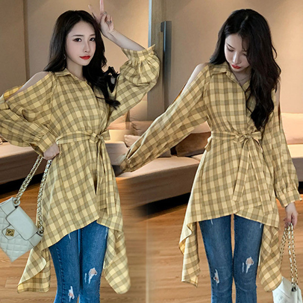 Нов модел дълга карирана риза -  асиметричен модел