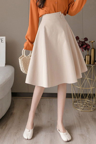 Дамска ежедневна пола с висока талия и копчета - разкроен модел