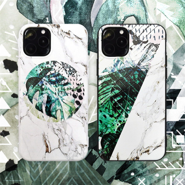 Korpuss iPhone 11 Pro Max ar marmora efektu un lapām - divi modeļi