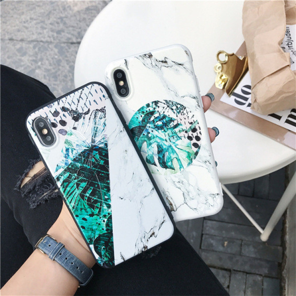 Korpuss iPhone 11 Pro Max ar marmora efektu un lapām - divi modeļi