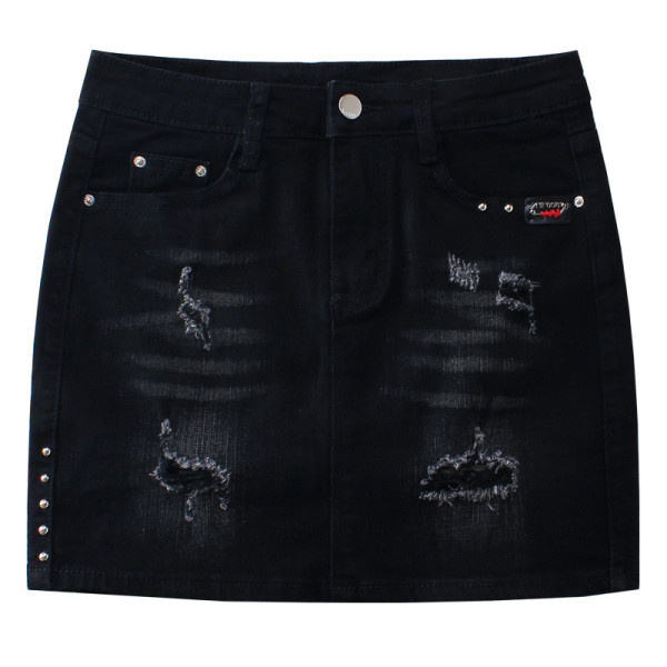 Γυναικεία καθημερινή τζιν φούστα  με μεταλλικά στοιχεία και σχισμένα μοτίβα