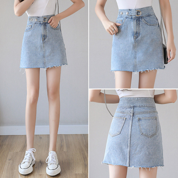 Moodne kõrge vöökoha ja taskutega naiste teksaseelik