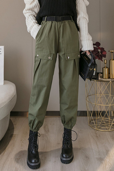 Ikdienas sieviešu plata modeļa bikses ar kabatām