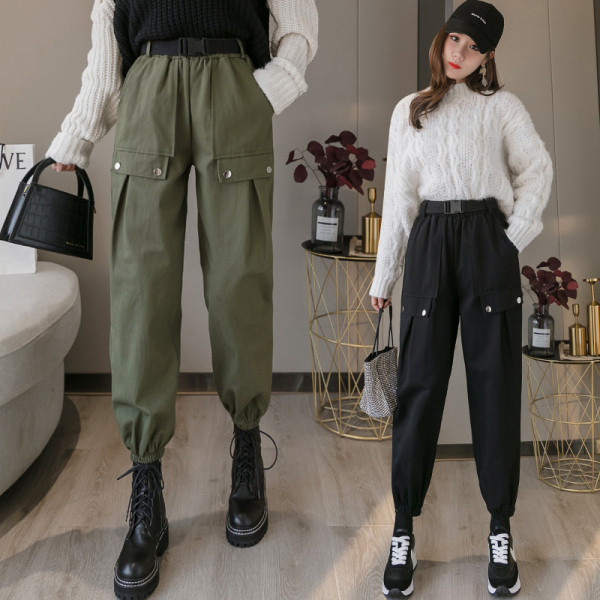 Ikdienas sieviešu plata modeļa bikses ar kabatām