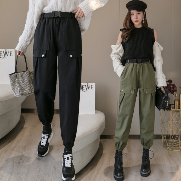 Ikdienas sieviešu plata modeļa bikses ar kabatām