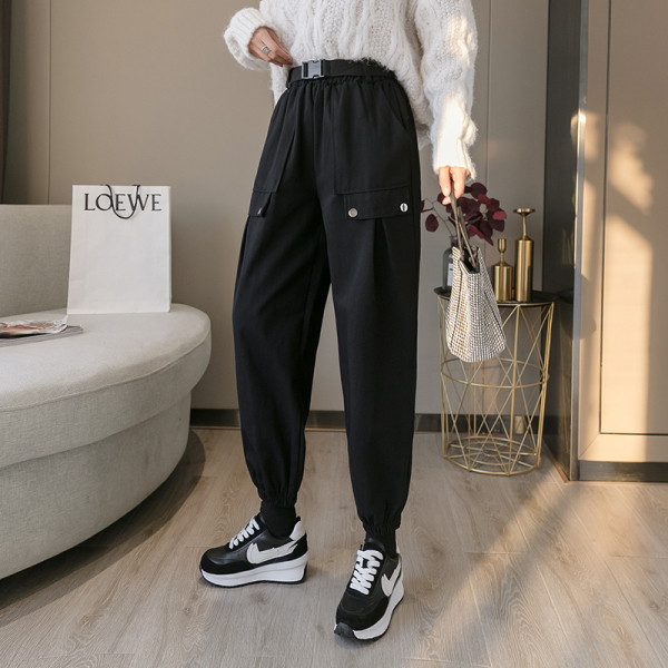 Ikdienas sieviešu plata modeļa bikses ar kabatām