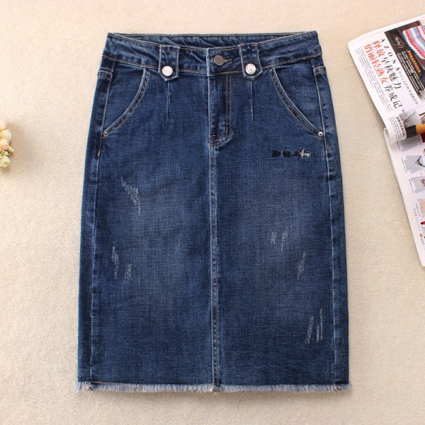 Jauna modeļa sieviešu džinsa svārki ar kabatām un saplēstiem motīviem