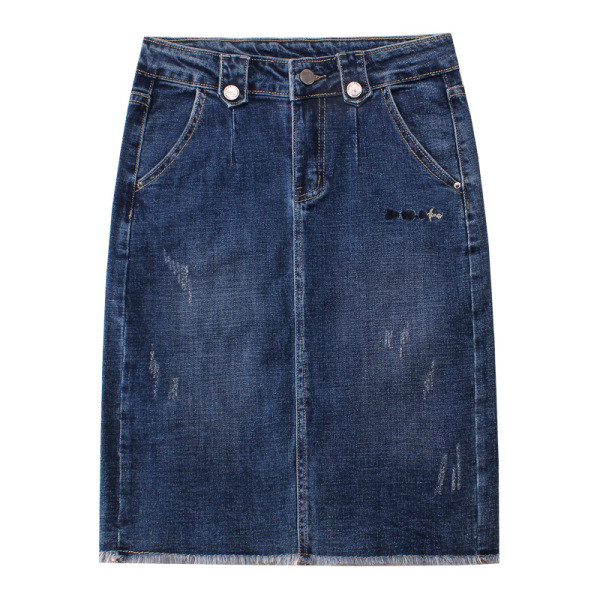 Jauna modeļa sieviešu džinsa svārki ar kabatām un saplēstiem motīviem