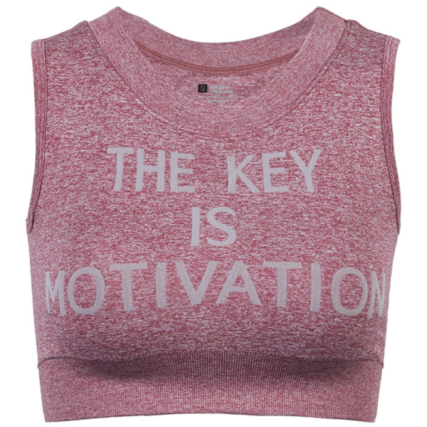 Sportinė moteriška krūtinė su plačiomis petnešėlėmis ir užrašu