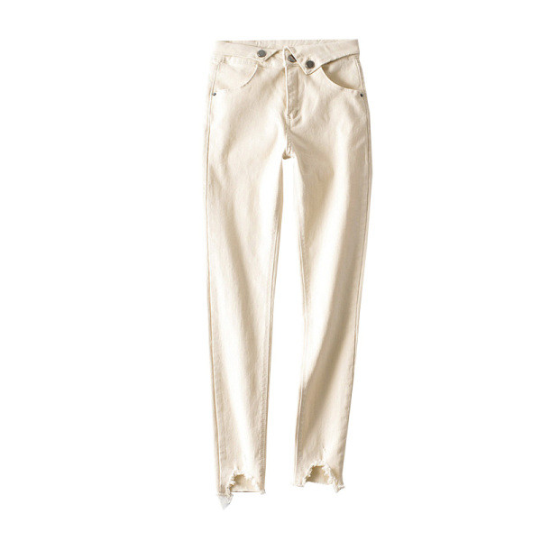 Moteriški džinsai su asimetrišku užsegimu