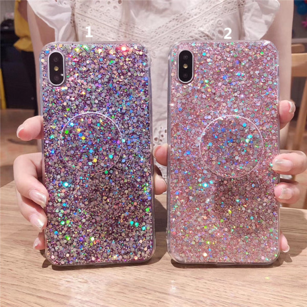 Silikona maciņš priekš iPhone XS ar spīdīgām daļiņām + turētājs