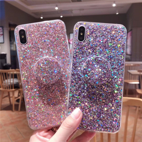 Silikona maciņš priekš iPhone XS ar spīdīgām daļiņām + turētājs