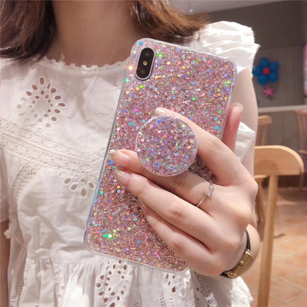 Silikona maciņš priekš iPhone XS ar spīdīgām daļiņām + turētājs