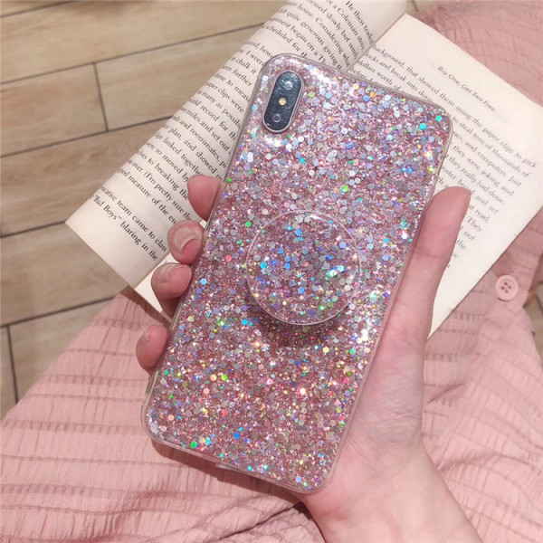 Silikona maciņš priekš iPhone XS ar spīdīgām daļiņām + turētājs