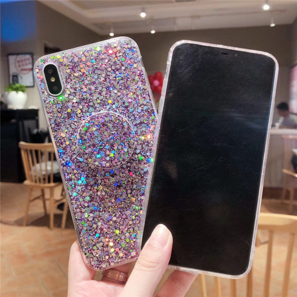 Silikona maciņš priekš iPhone XS ar spīdīgām daļiņām + turētājs