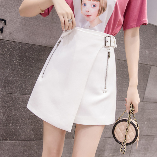 Fusta de dama asimetrica cu centura si fermoare