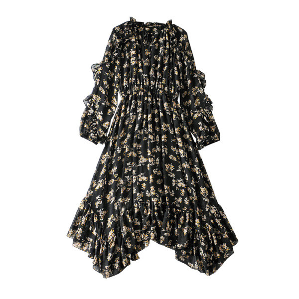 Γυναικείο φόρεμα με φλοράλ πριντ με βολάν 