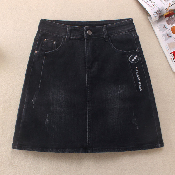 Γυναικεία μαύρη τζιν φούστα με ψηλή μέση σε ρετρό στυλ