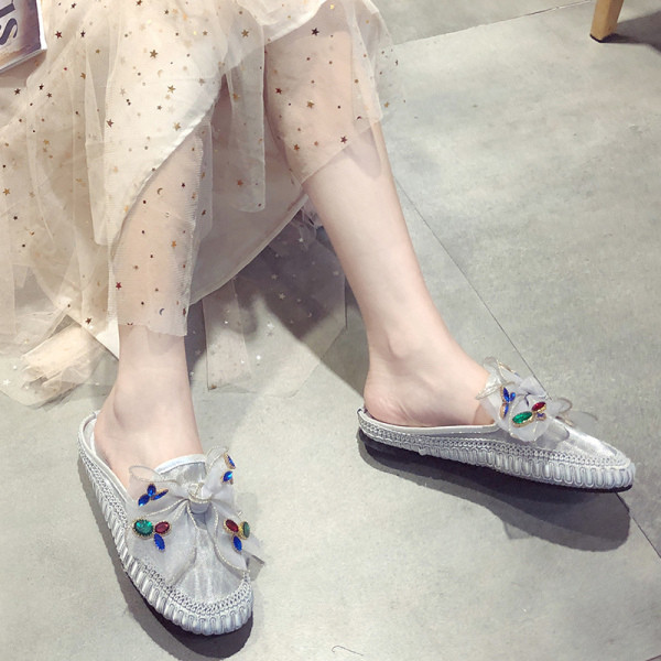Νέο μοντέλο γυναικείες μοντέρνες παντόφλες με κορδέλα και έγχρωμες πέτρες