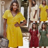 Rochie modernă de damă cu decolteu spitz și mâneci scurte