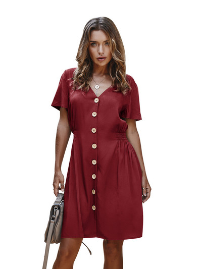 Rochie modernă de damă cu decolteu spitz și mâneci scurte