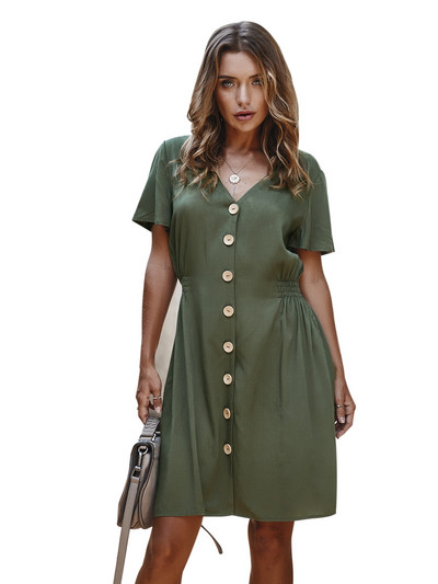 Rochie modernă de damă cu decolteu spitz și mâneci scurte