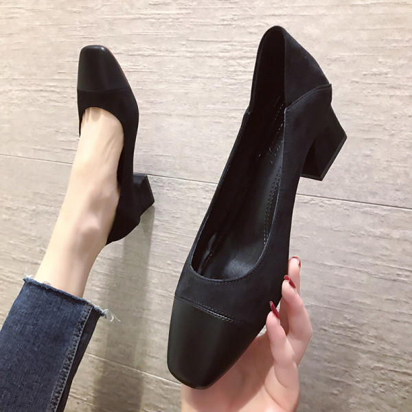 Sieviešu pavasara kurpes ar biezu papēdi no eko ādas