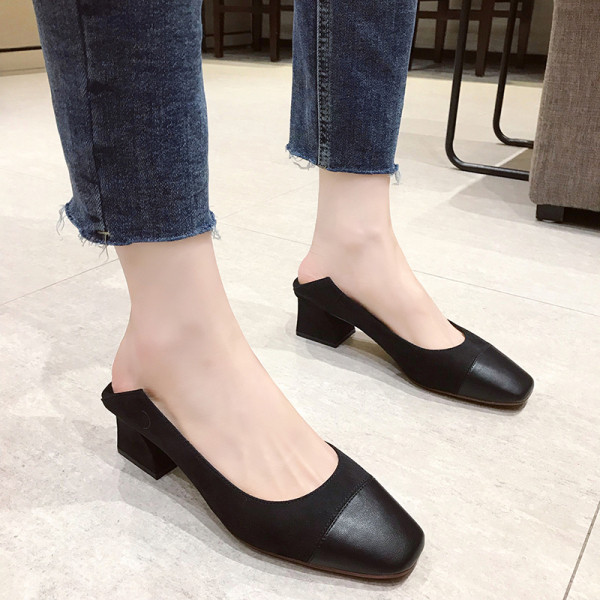 Sieviešu pavasara kurpes ar biezu papēdi no eko ādas