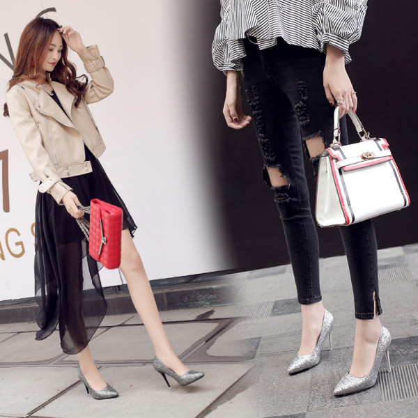 Stiilsed kõrgete kontsadega ja särava efektiga naiste kingad