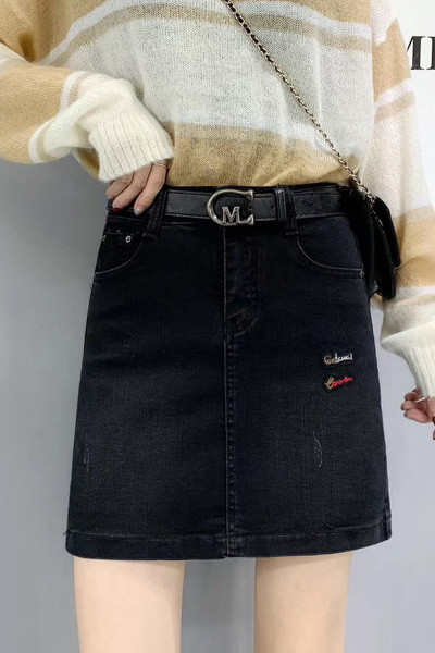 Ikdienas sieviešu īsi džinsa svārki ar izšuvumu