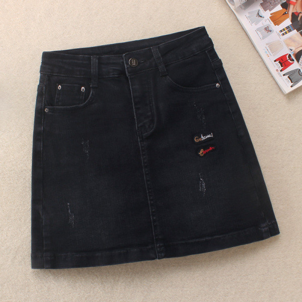 Ikdienas sieviešu īsi džinsa svārki ar izšuvumu