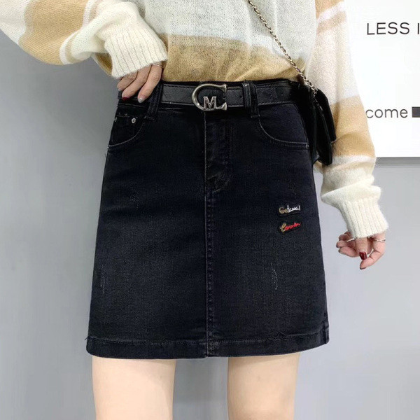 Ikdienas sieviešu īsi džinsa svārki ar izšuvumu