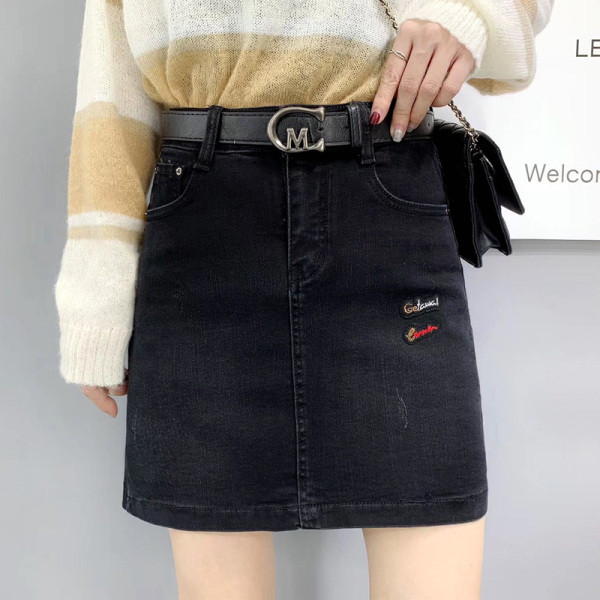 Ikdienas sieviešu īsi džinsa svārki ar izšuvumu