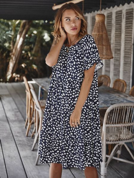 Γυναικείο Casual  φαρδύ  Φόρεμα με Κοντό Μανίκι - Μοντέλο Cut Out