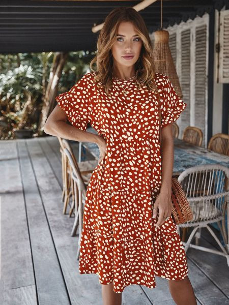 Γυναικείο Casual  φαρδύ  Φόρεμα με Κοντό Μανίκι - Μοντέλο Cut Out