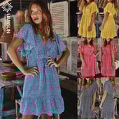 Sieviešu ikdienas kleita ar špica kakla izgriezumu un īsām piedurknēm