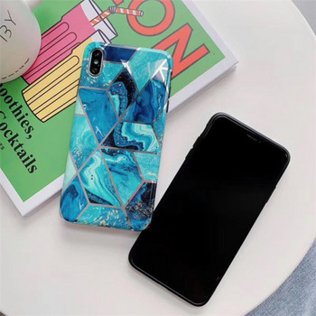 Калъф за  iPhone XS  в син цвят и мраморен ефект