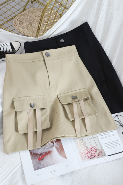Ženska kratka suknja s džepovima i visokim strukom