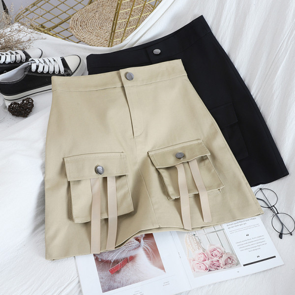 Ženska kratka suknja s džepovima i visokim strukom
