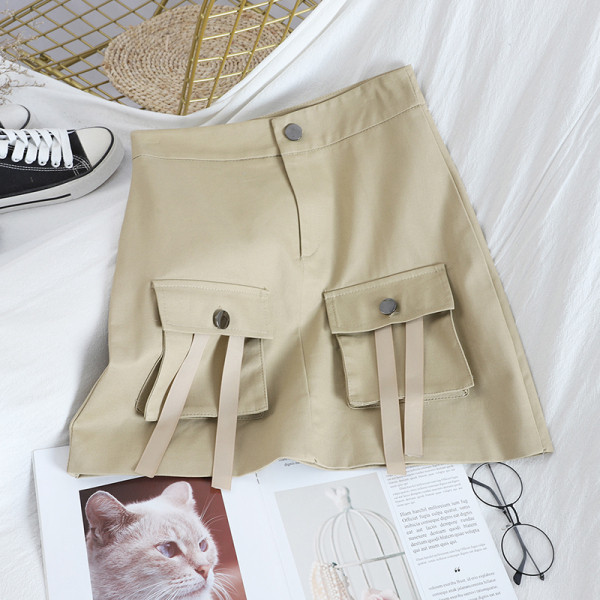 Ženska kratka suknja s džepovima i visokim strukom