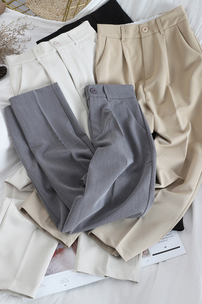 Pavasarinės moteriškos kelnės aukštu juosmeniu