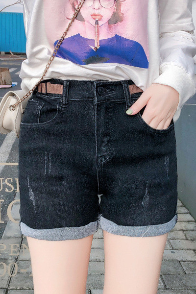 Moteriški džinsiniai šortai su plėšytais motyvais – aukštu liemeniu